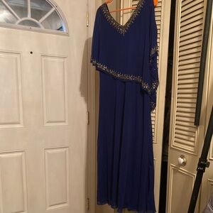 NWT J Kara embellished royal Blue caped Evening Dress w/Gold Accents size 10P